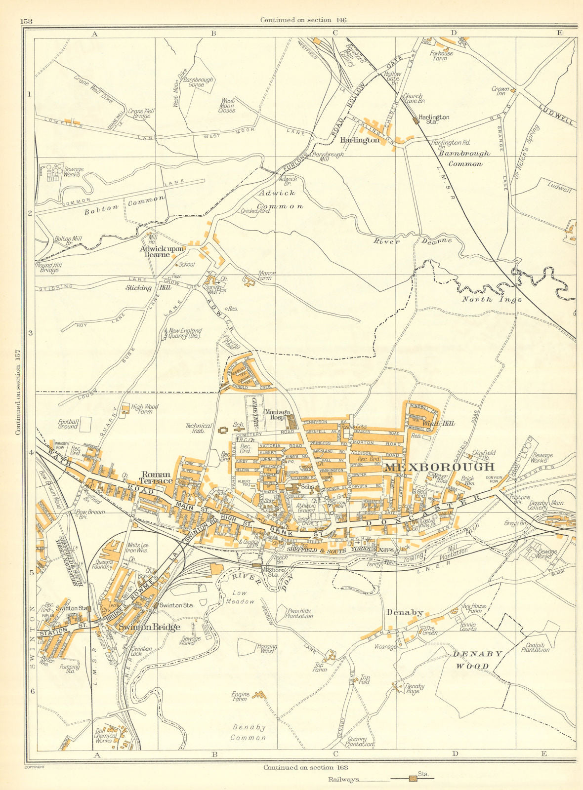 MEXBOROUGH Denaby Main Swinton Bridge Adwick upon Dearne Harlington 1935 map